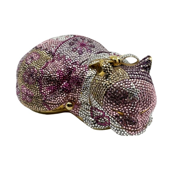 Judith Leiber Multi Color Resting Angel Cat Swarovski Minaudiere Clutch - Picture 2 of 14